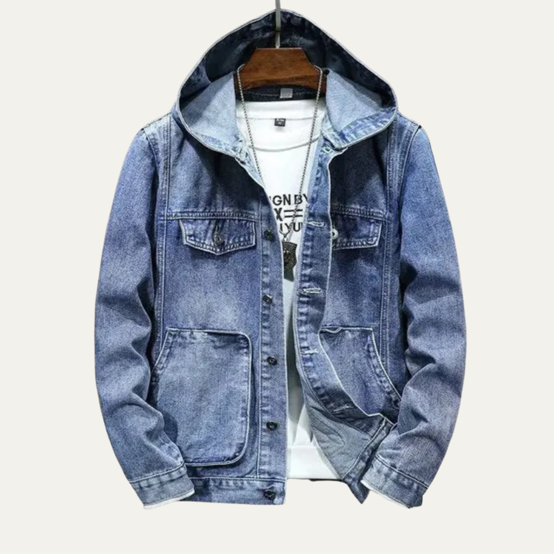 VogeLuxe | Men’s Hooded Denim Button Jacket