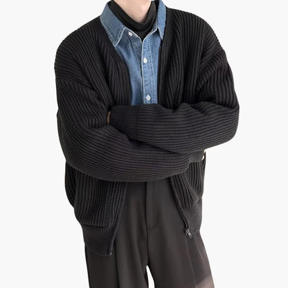 VogeLuxe | Men’s Relaxed Fit Rib Knit Zip Cardigan