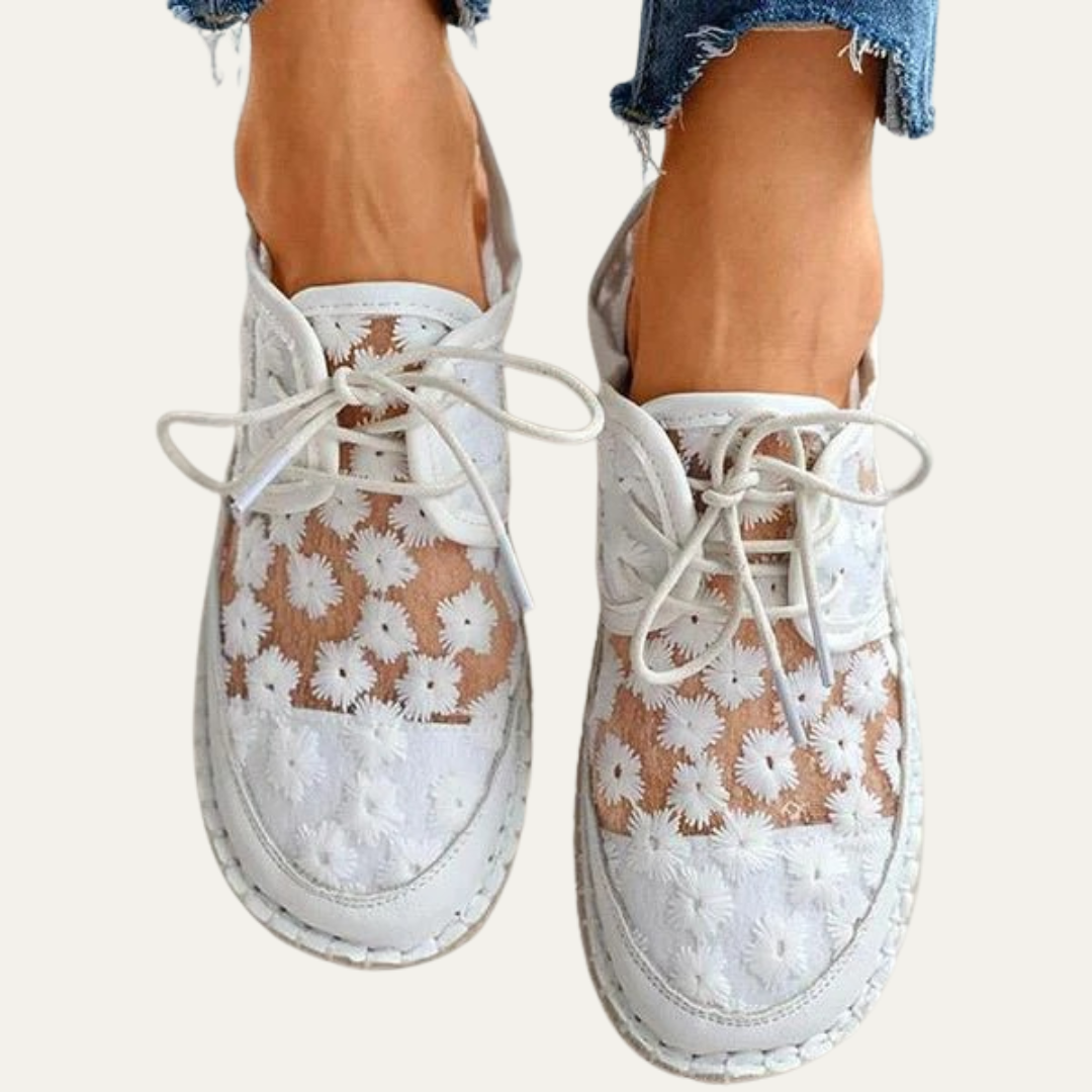 VogeLuxe | Women’s Lace Up Mesh Platform Shoes with Floral Embroidery