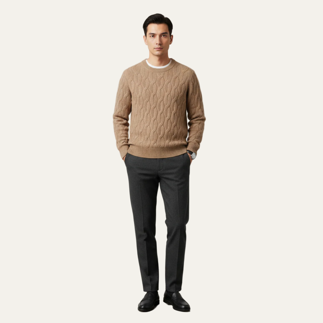 VogeLuxe | Men’s Classic Cable Knit Round Neck Sweater