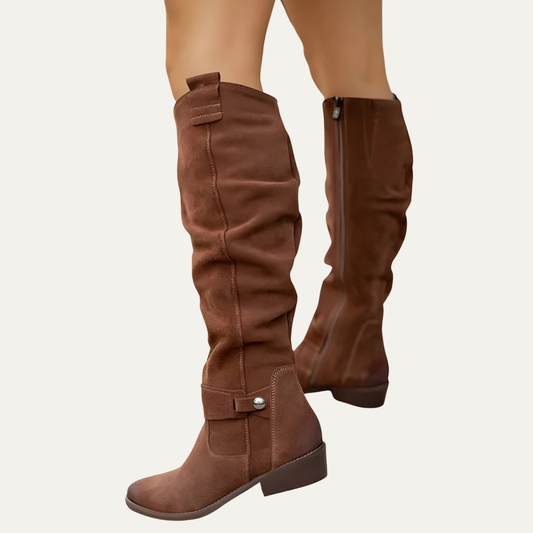 VogeLuxe | Women’s Tall Slouchy Knee High Boots with Buckle Detail