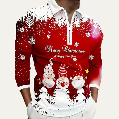 VogeLuxe | Men’s Christmas Quarter Zip Long Sleeve Polo Shirt