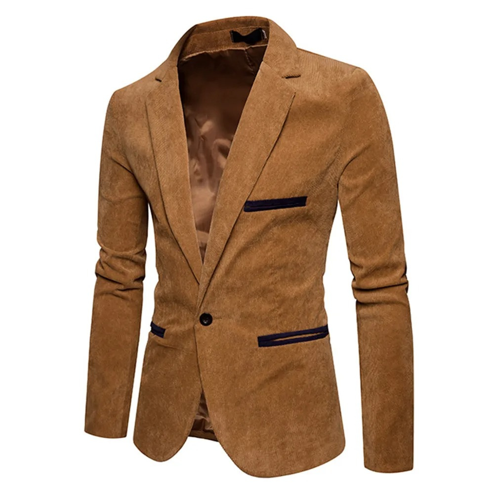 Classic Single Button Fitted Corduroy Jacket