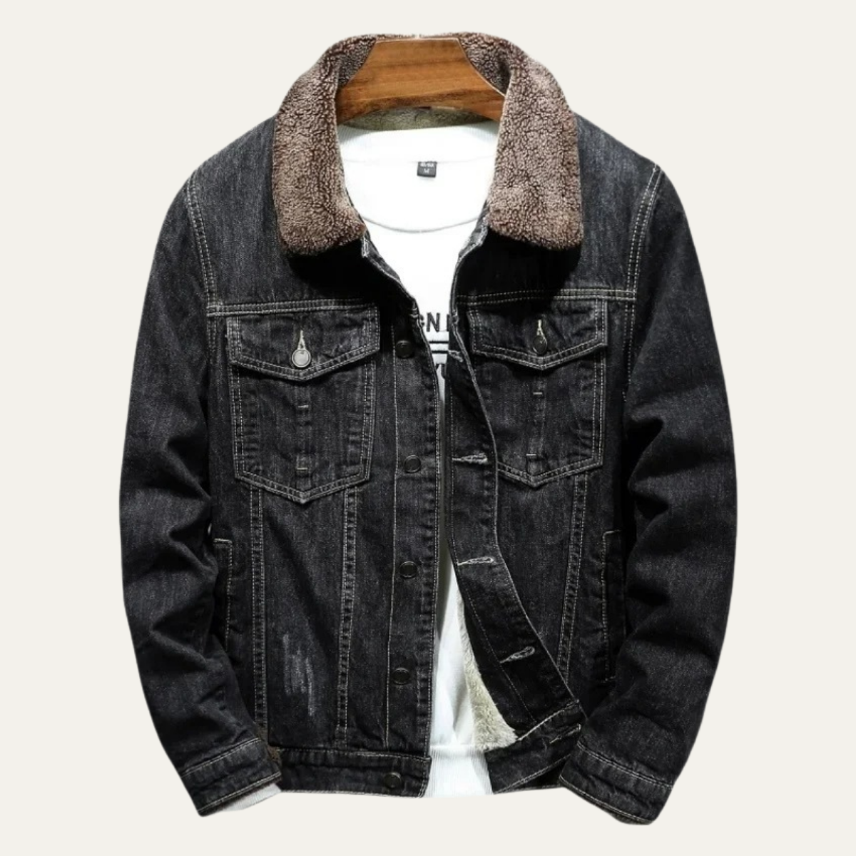VogeLuxe | Men’s Winter Shearling Lined Denim Trucker Jacket