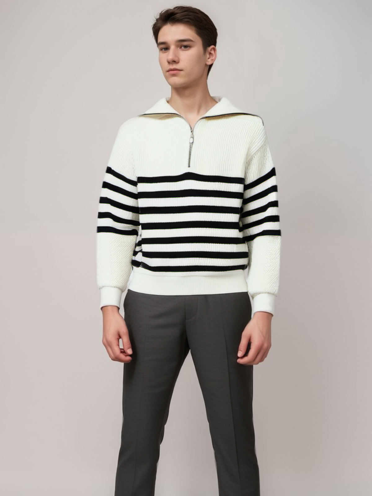 Warm Winter Crew Neck Striped Sweater for Men