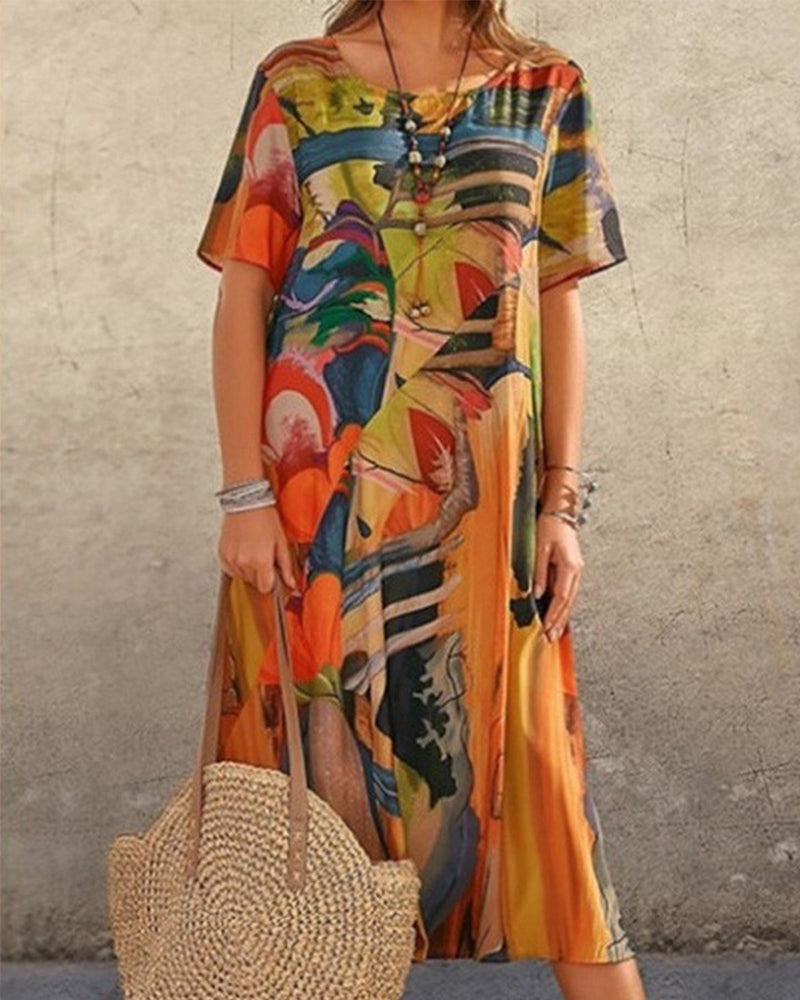 Comfy Women's Sundress with Round Neckline
