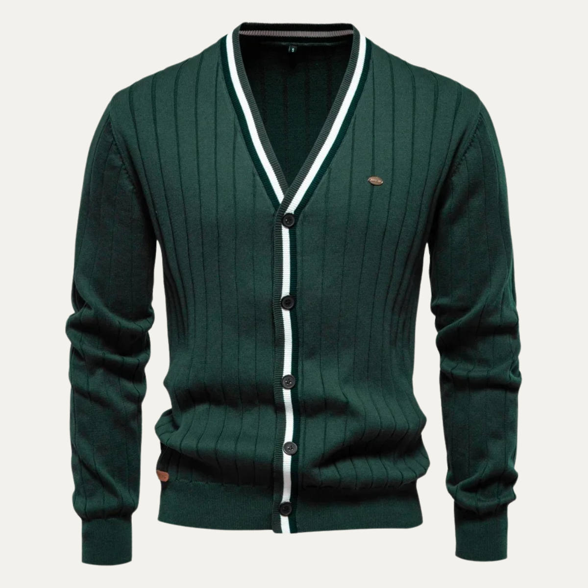 VogeLuxe | Men’s V Neck Rib Knit Cardigan with Striped Trim