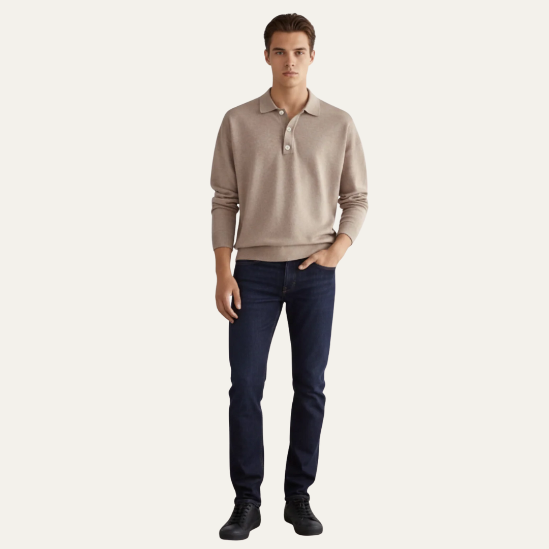 VogeLuxe | Men’s Fine Knit Long Sleeve Polo Sweater