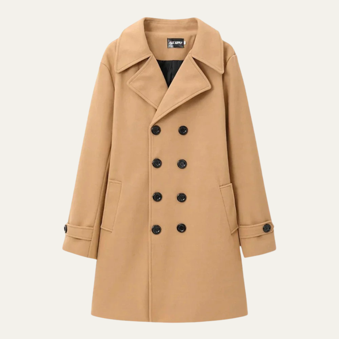 VogeLuxe | Men's Double-Breasted Mid-Length Peacoat