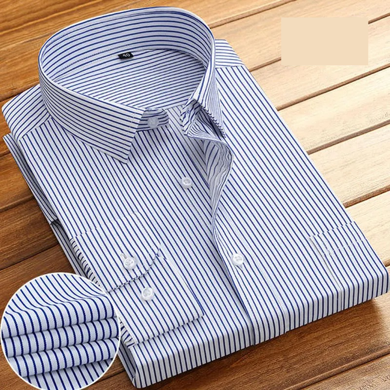 Classic Striped Men's Long Sleeve Dress Shirt - VogeLuxe