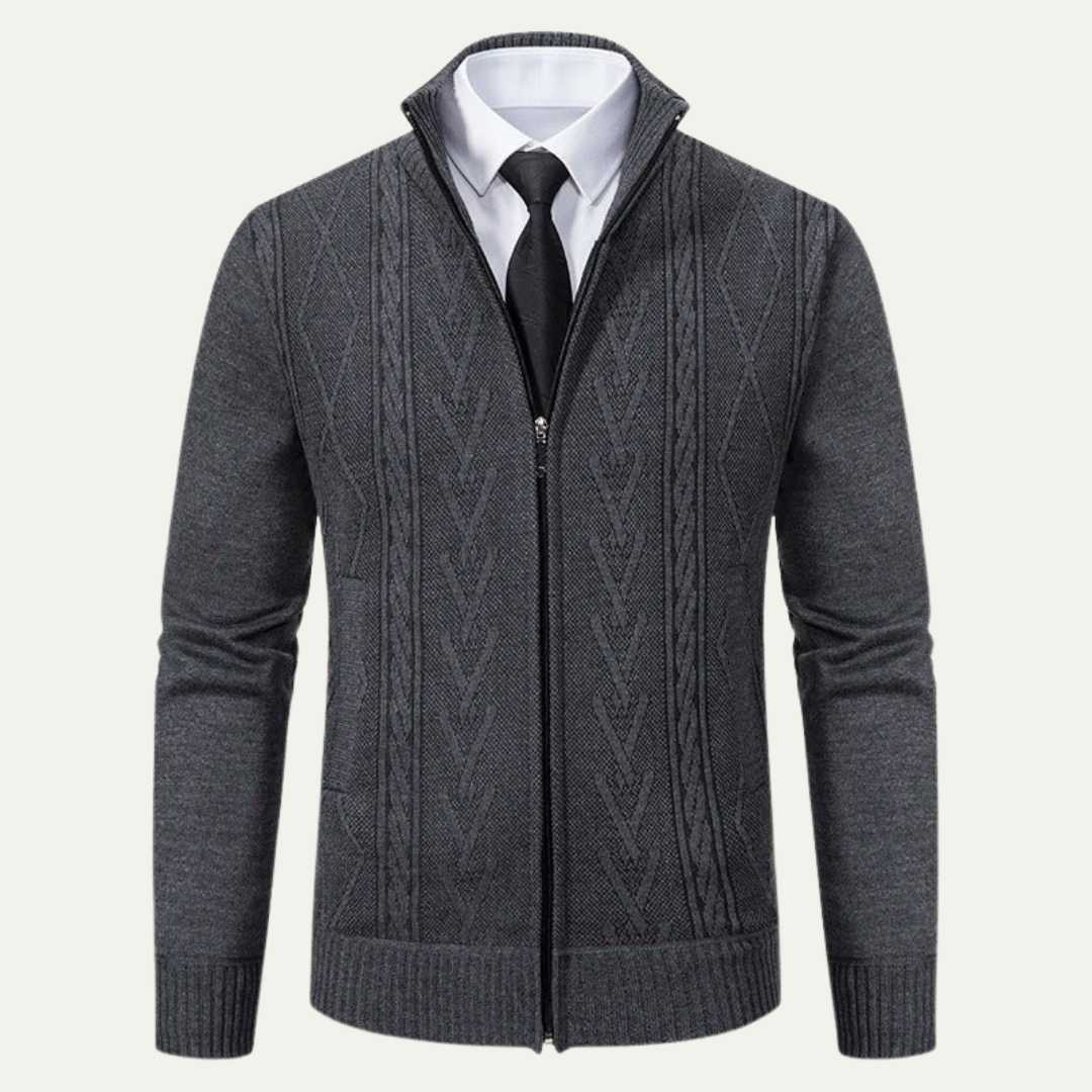 VogeLuxe | Men’s Cable Knit Full Zip Cardigan Sweater