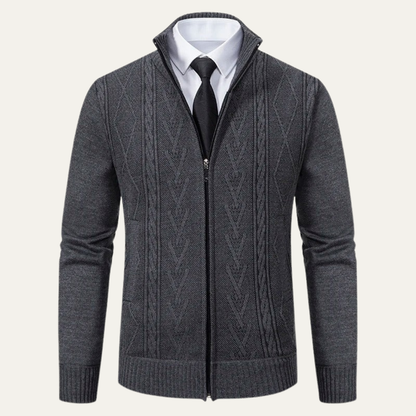 VogeLuxe | Men’s Cable Knit Full Zip Cardigan Sweater