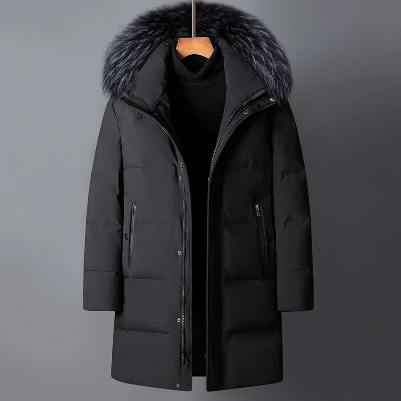 Warm Men's Parka Coat with Faux Fur Hood - VogeLuxe