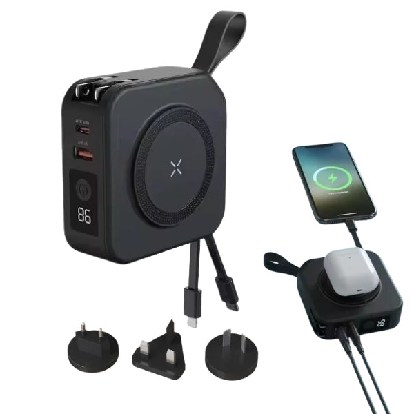 Compact 5 Port Travel Charger With Wireless Charging Pad - BritishElegance