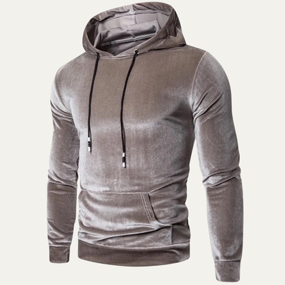 VogeLuxe | Men’s Velvet Pullover Hoodie with Kangaroo Pocket