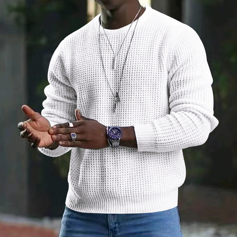 Classic Men's Plain Knit Wool Sweater - VogeLuxe