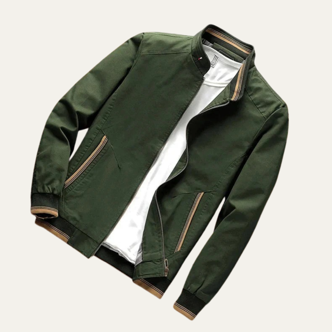 VogeLuxe | Men’s Stylish Striped Collar Bomber Jacket