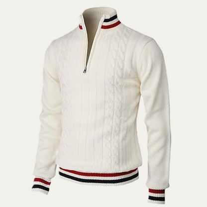 VogeLuxe | Men’s Striped Mock Neck Cable Zip Sweater