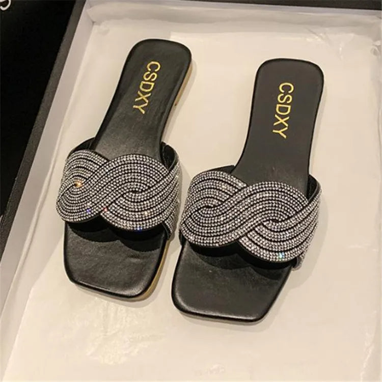Sparkly Womens Glitter Flat Sandals Big Sizes