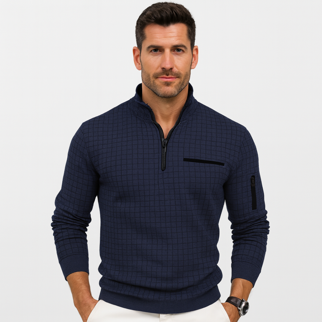 VogeLuxe | Men’s Grid Pattern Quarter Zip Pullover
