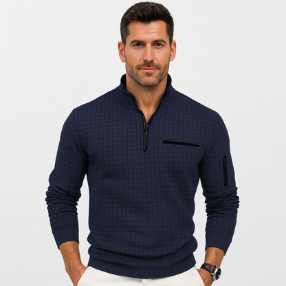 VogeLuxe | Men’s Grid Pattern Quarter Zip Pullover