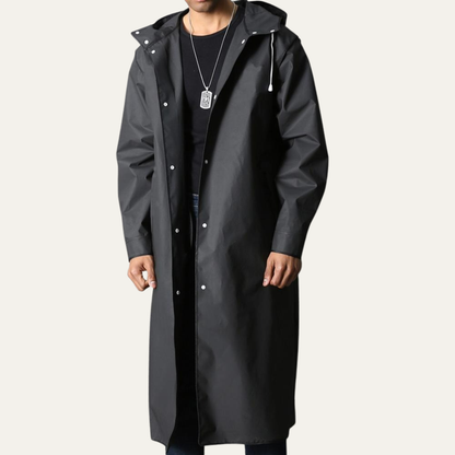 VogeLuxe | Men’s Long Line Hooded Snap Front Raincoat
