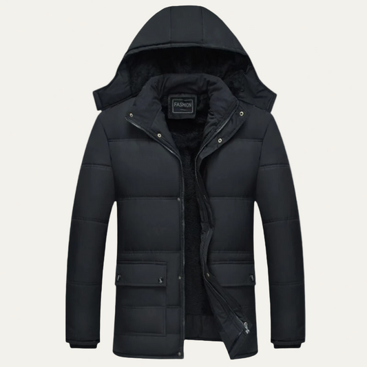 VogeLuxe | Men’s Structured Padded Puffer Jacket with Detachable Hood
