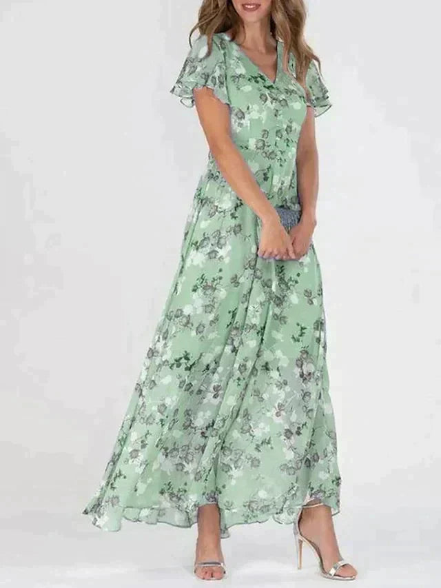 Beautiful Blossom V Neck Long Dress