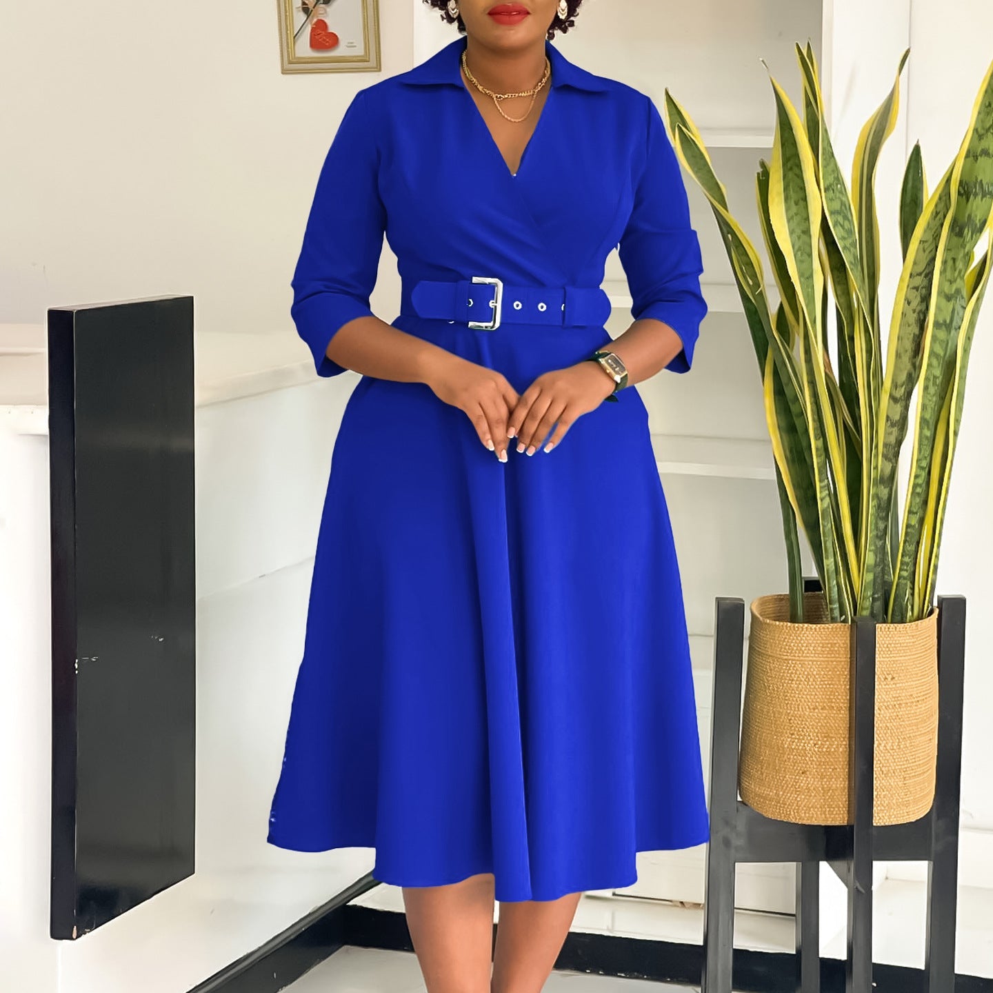 Elegant Fitted Waist 3/4 Sleeve Ladies Formal Dress