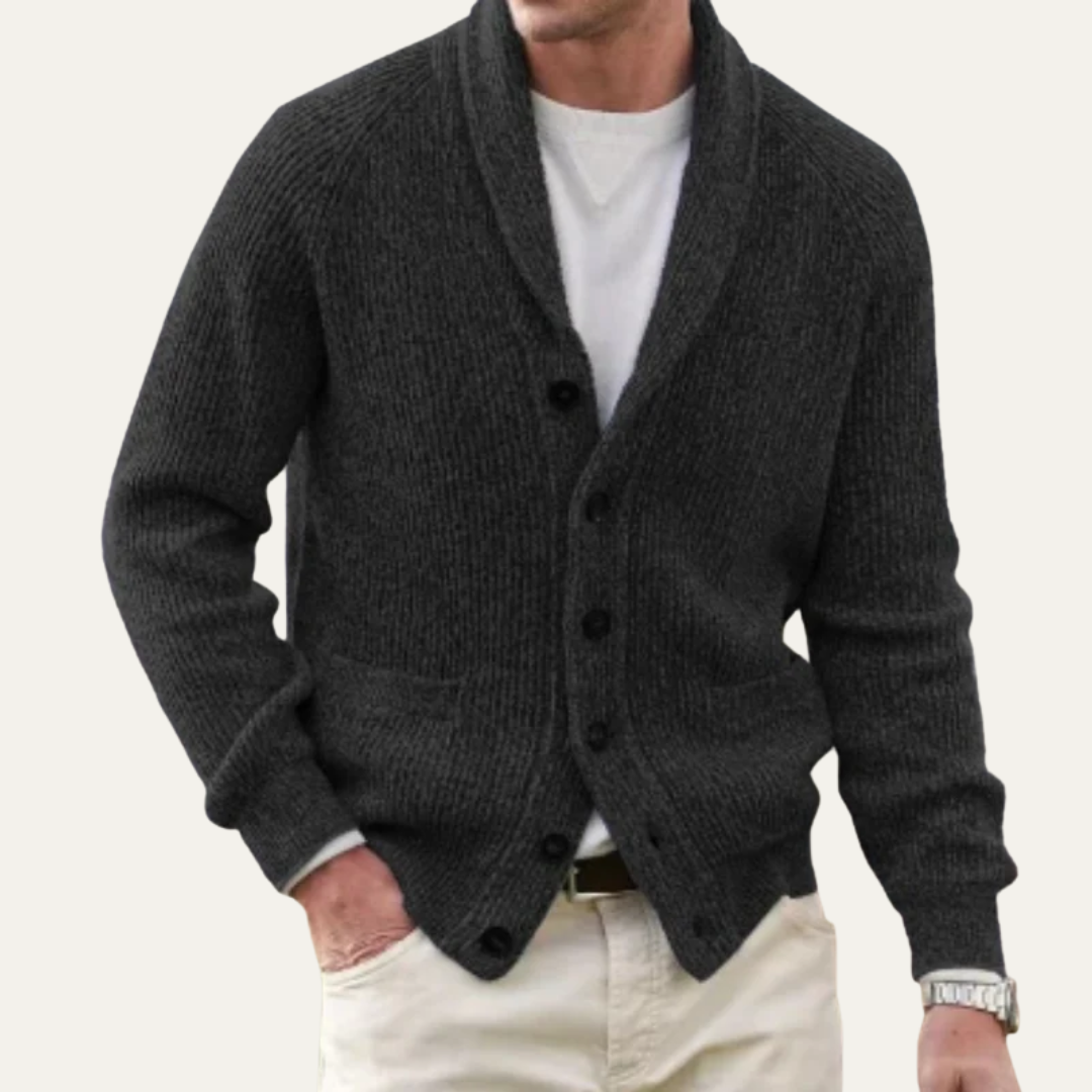 VogeLuxe | Men’s Textured Button Front Shawl Collar Cardigan