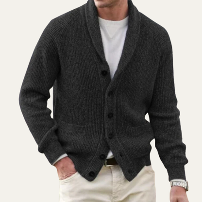 VogeLuxe | Men’s Textured Button Front Shawl Collar Cardigan