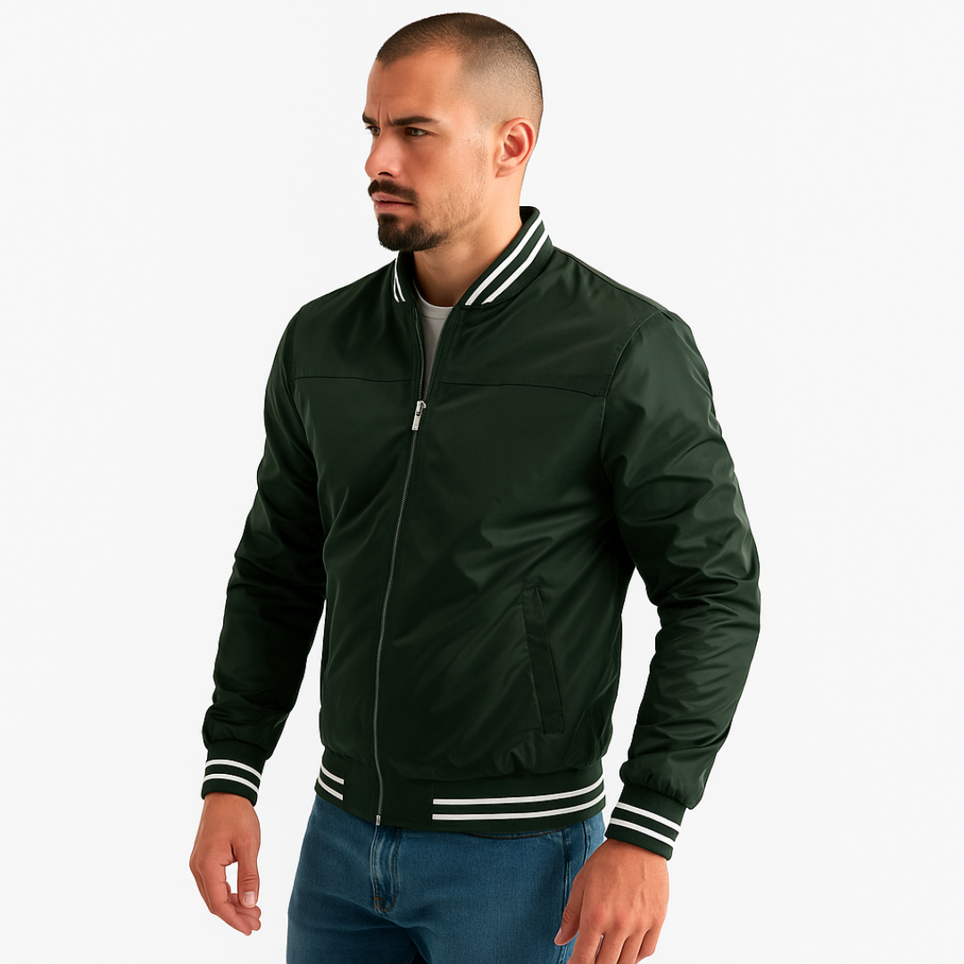 VogeLuxe | Men’s Classic Striped Trim Bomber Jacket