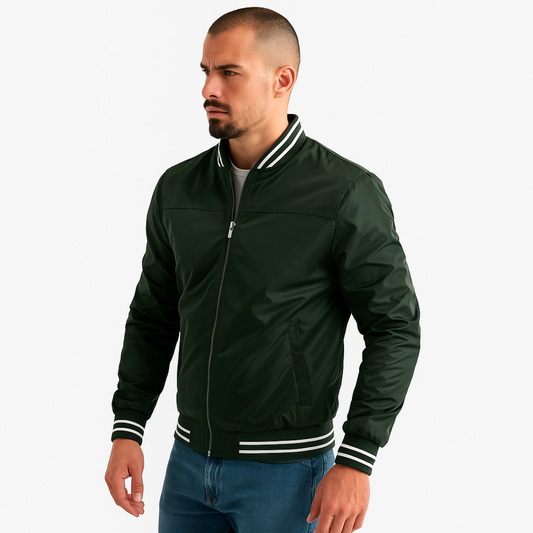 VogeLuxe | Men’s Classic Striped Trim Bomber Jacket