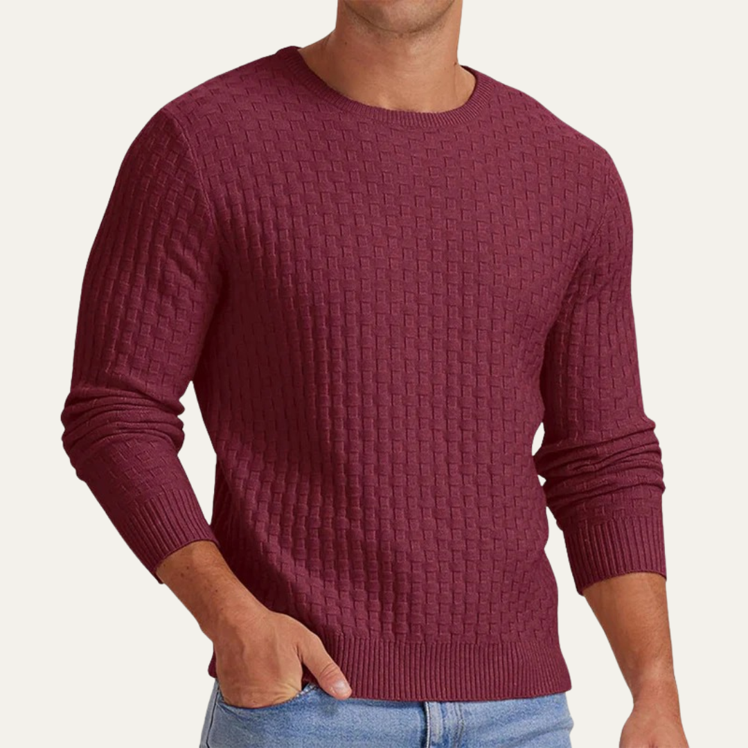 VogeLuxe | Men’s Textured Basket Weave Crew Neck Sweater