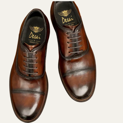 VogeLuxe | Men’s Burnished Leather Cap Toe Oxford Dress Shoes
