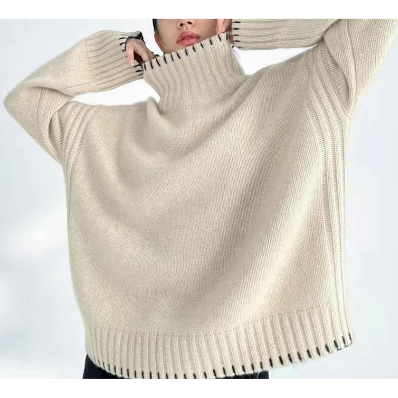 Cozy Warm Women's Oversized Knit Turtleneck Sweater - BritishElegance