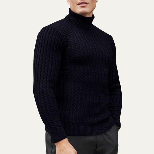 VogeLuxe | Men’s Turtleneck Sweater with Vertical Knit Pattern