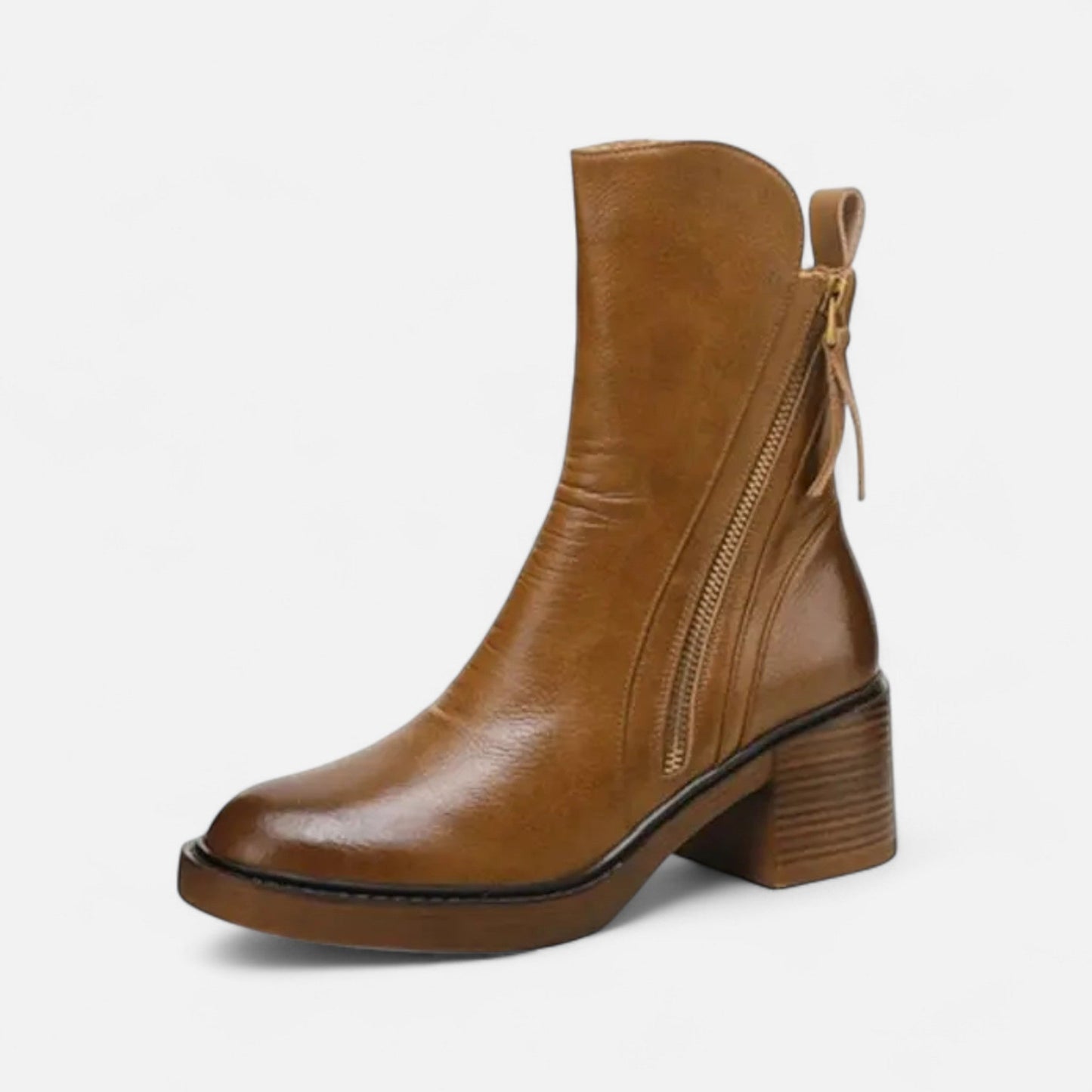 Elegant Ladies Low Heel Leather Ankle Boots - VogeLuxe