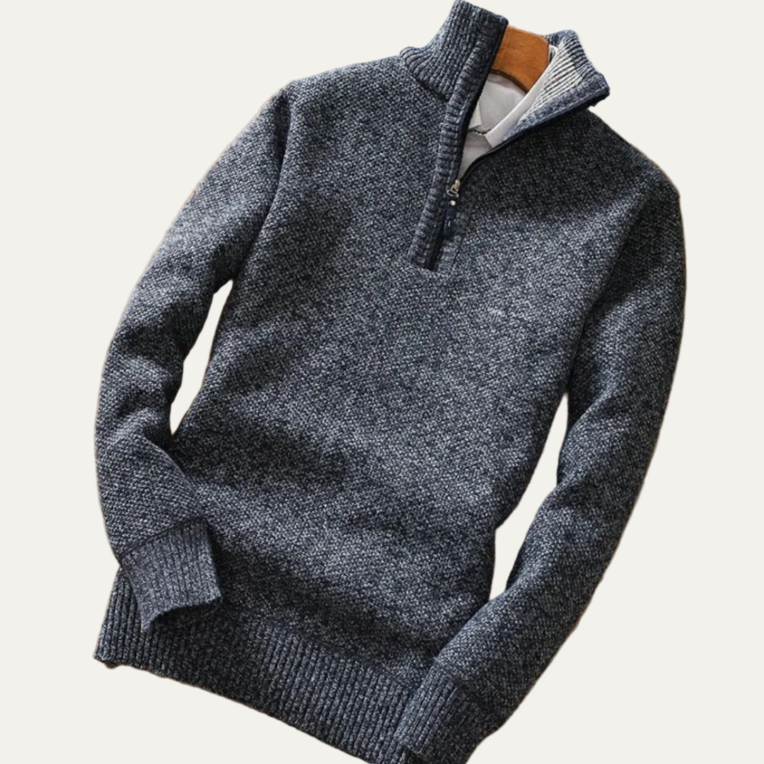 VogeLuxe | Men’s Refined Mock Neck Quarter Zip Sweater