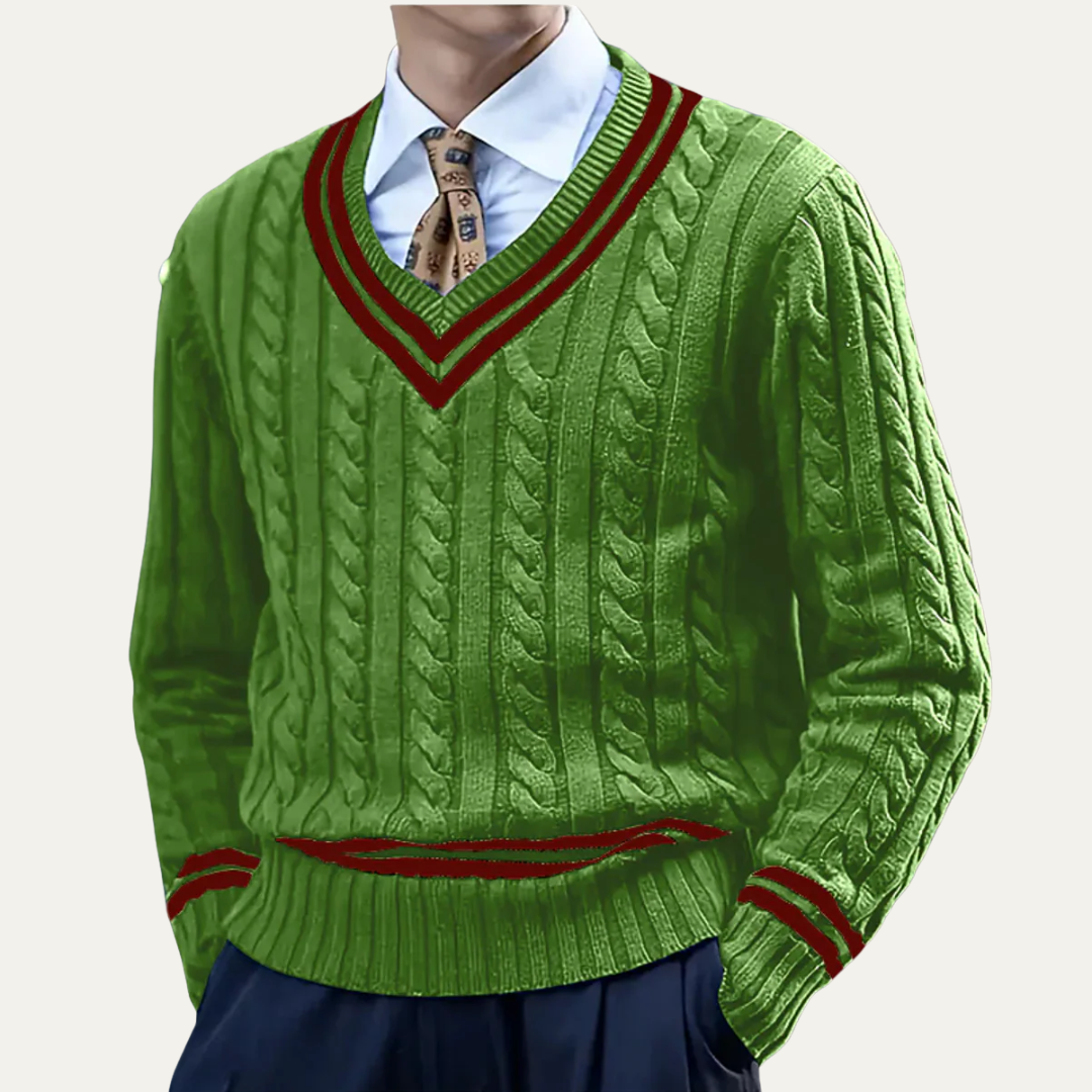 VogeLuxe | Men’s Classic V Neck Cable Knit Sweater