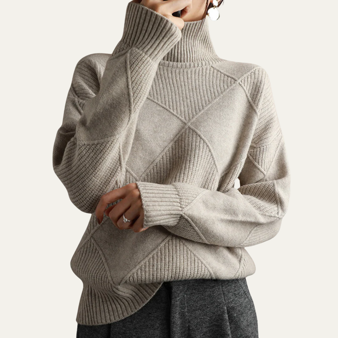 VogeLuxe | Women’s Diamond-Knit Turtleneck Sweater