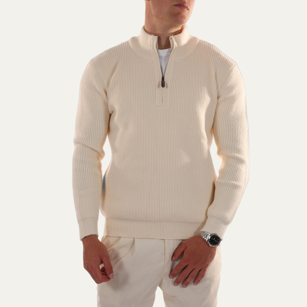VogeLuxe | Men’s Stand Collar Quarter Zip Rib Knit Sweater