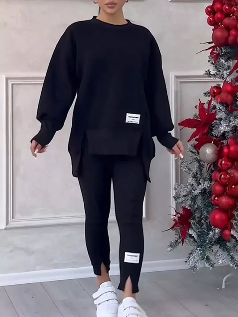 Warm Women's Patchwork Sweater and Leggings Set