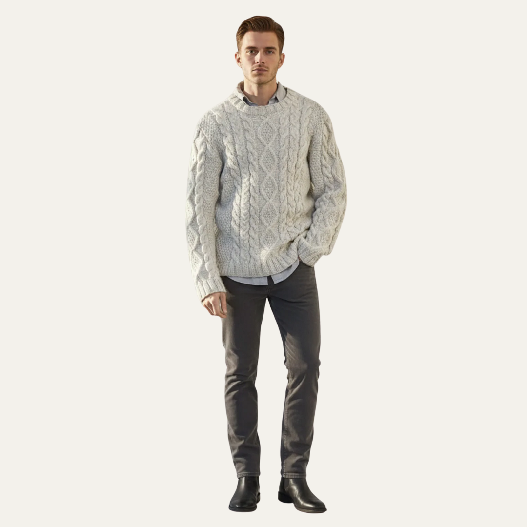 VogeLuxe | Men’s Chunky Cable Knit Crew Neck Sweater
