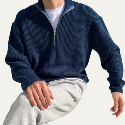 VogeLuxe | Men’s Oversized Quarter Zip Rib Knit Sweater