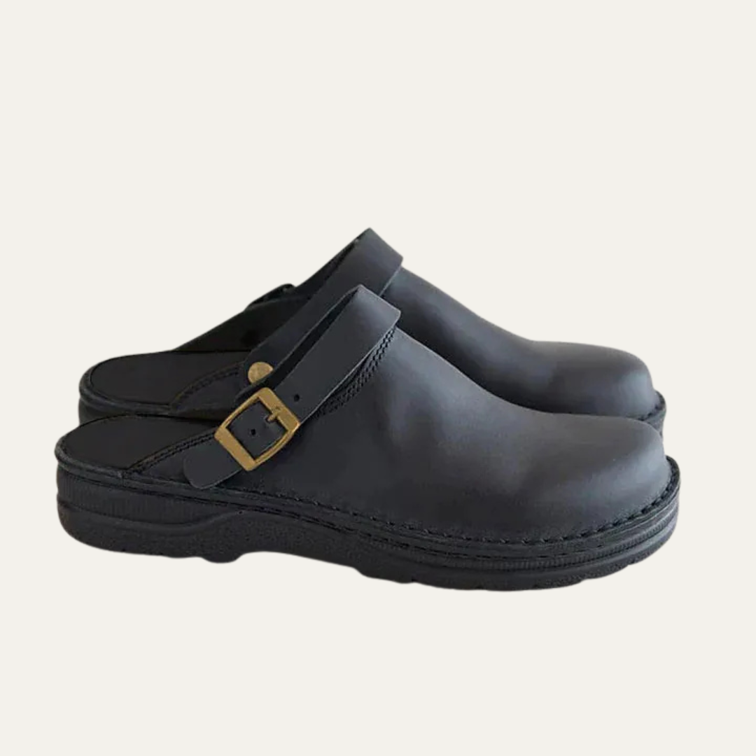VogeLuxe | Men’s Leather Mule Style Clog with Adjustable Buckle