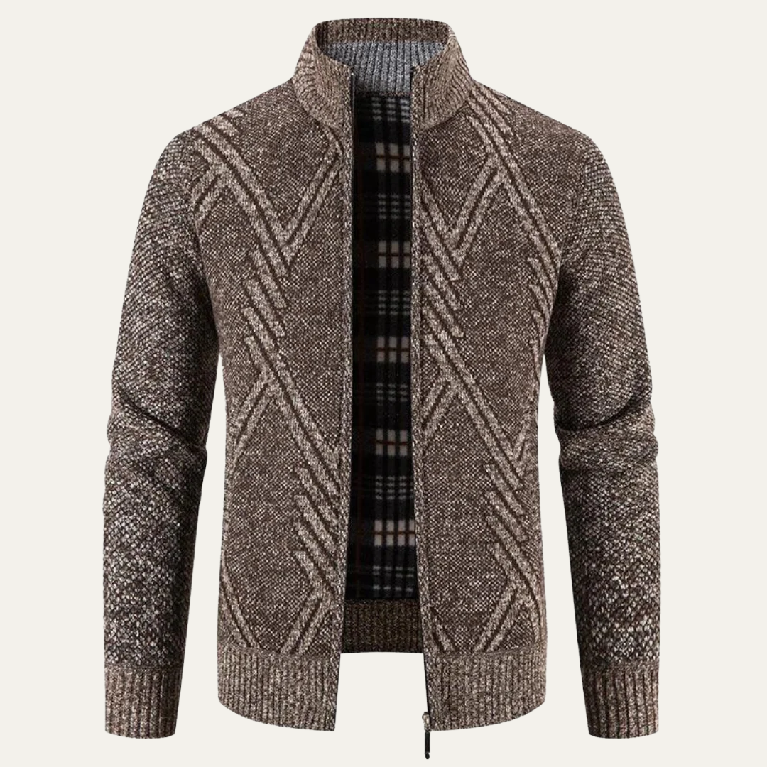 VogeLuxe | Men's Full Zip Knit Cardigan with Standing Collar