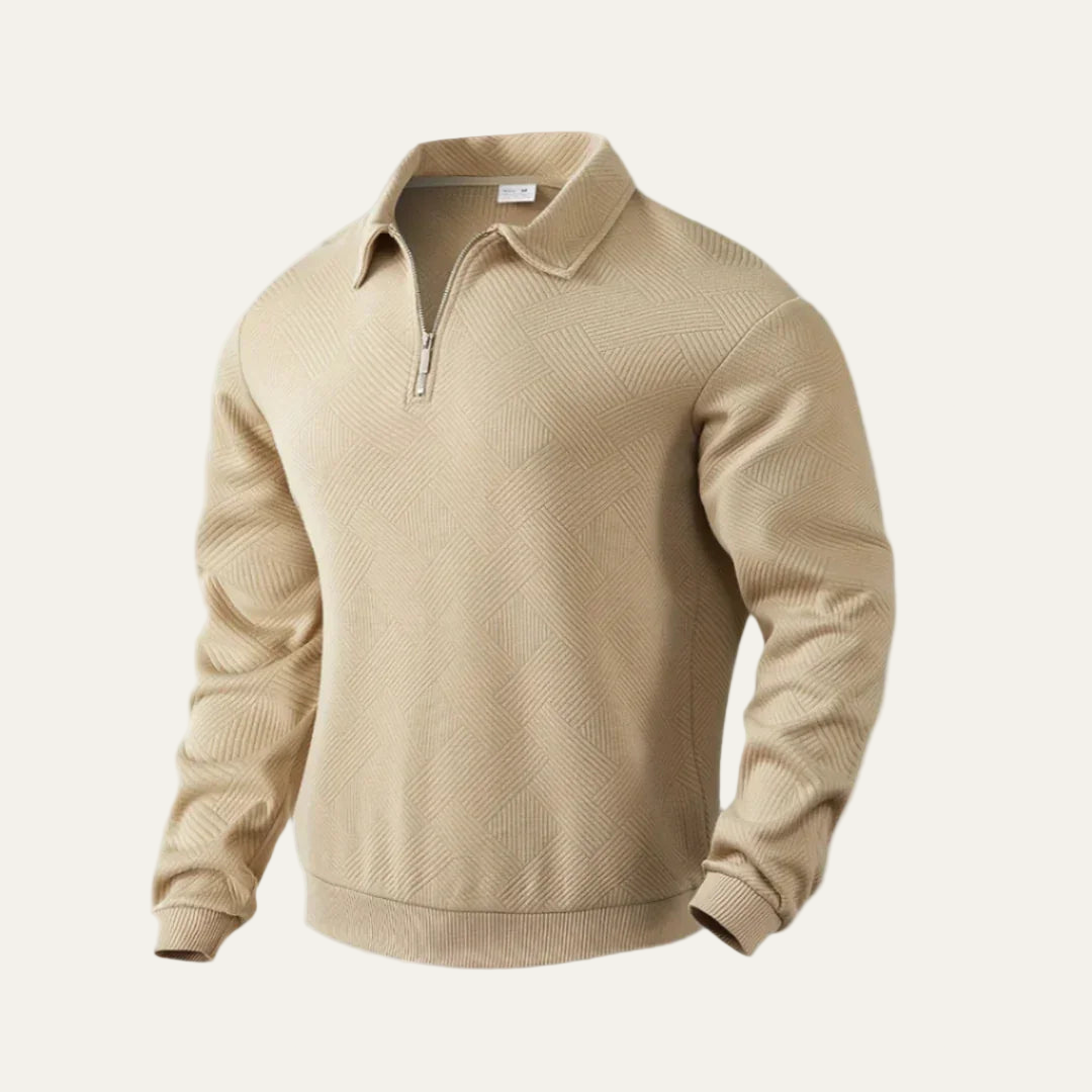 VogeLuxe | Men’s Textured Quarter Zip Polo Sweater