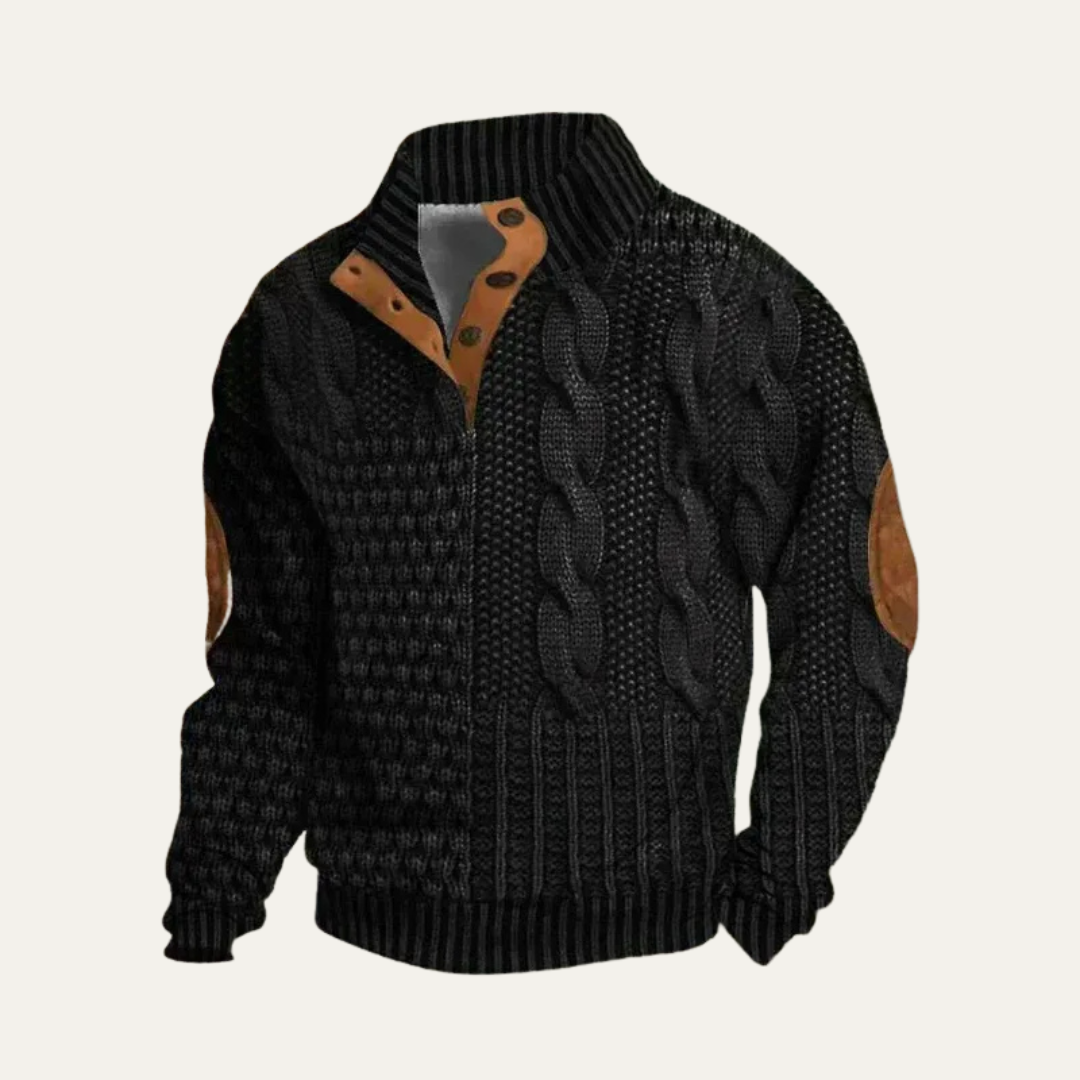 VogeLuxe | Men’s Buttoned Mock Neck Knit Sweater