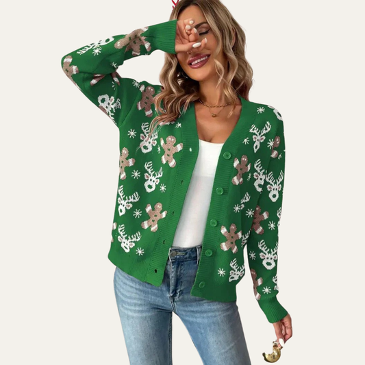 VogeLuxe | Women’s Festive Gingerbread Knit Button Cardigan